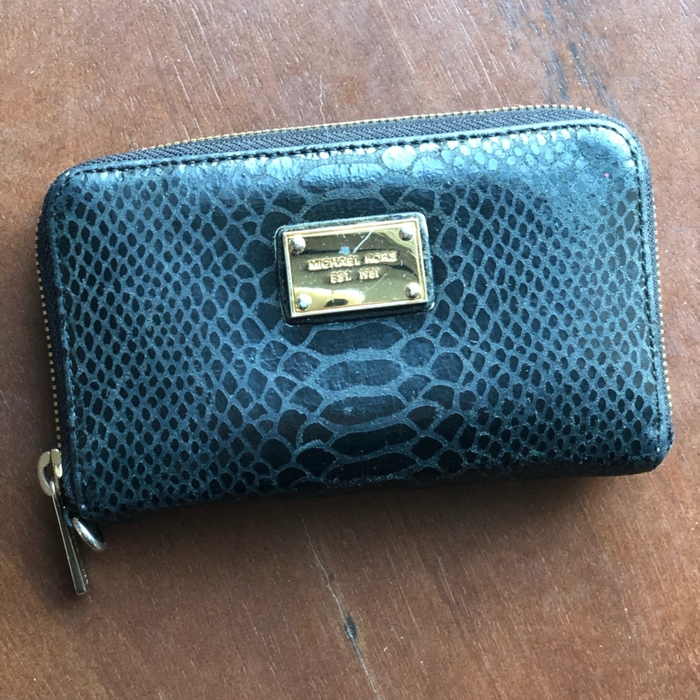 Michael Kors Black Python Zip Wallet - image 1